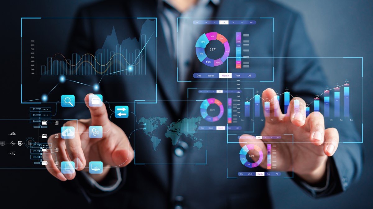 Gráficos em 3D na frente de uma pessoa